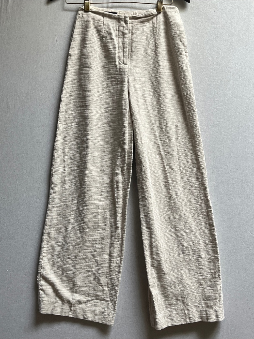 Zara Cream Textured Cotton Blend Textured Wide Leg Trousers Size XS